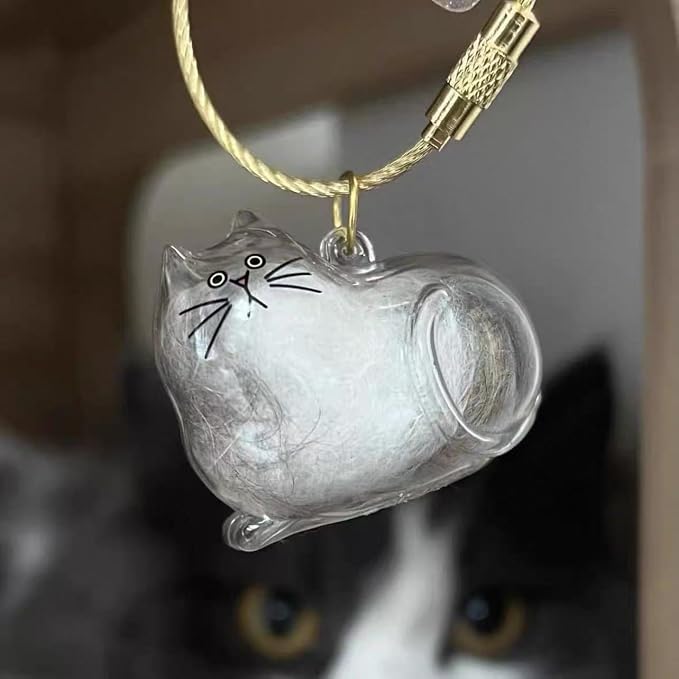 Cat Hair Storage Keychain,Transparent Cat and Dog Hair Storage Capsule,Welldonepet Cats Hairs Keychain