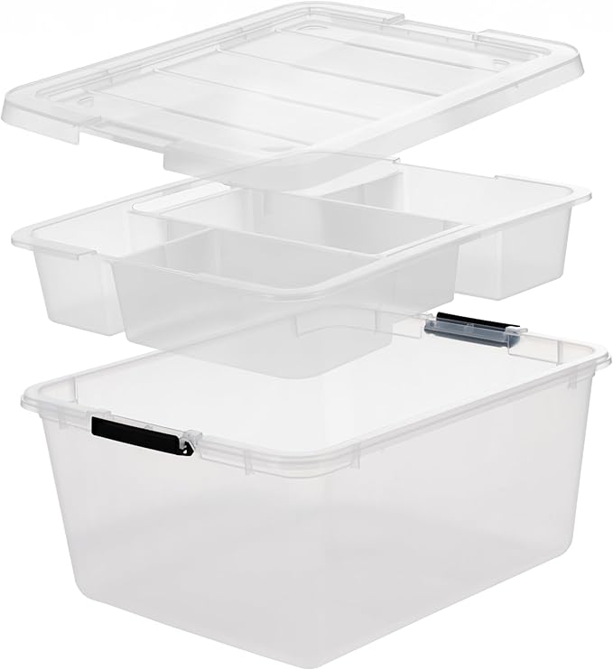 IRIS USA 6-Pack 18 Quart Clip Box with Latching Lid | Latching lid secures office and household supplies. Stackable, nestable design maximizes storage space