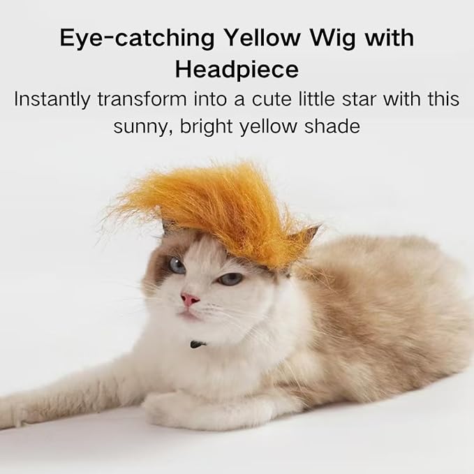 Funny Yellow Pet Wig Headband, Adjustable Elastic Long Pile Costume Accessory, Party Photo Prop for Cat Dog Rabbit (S)