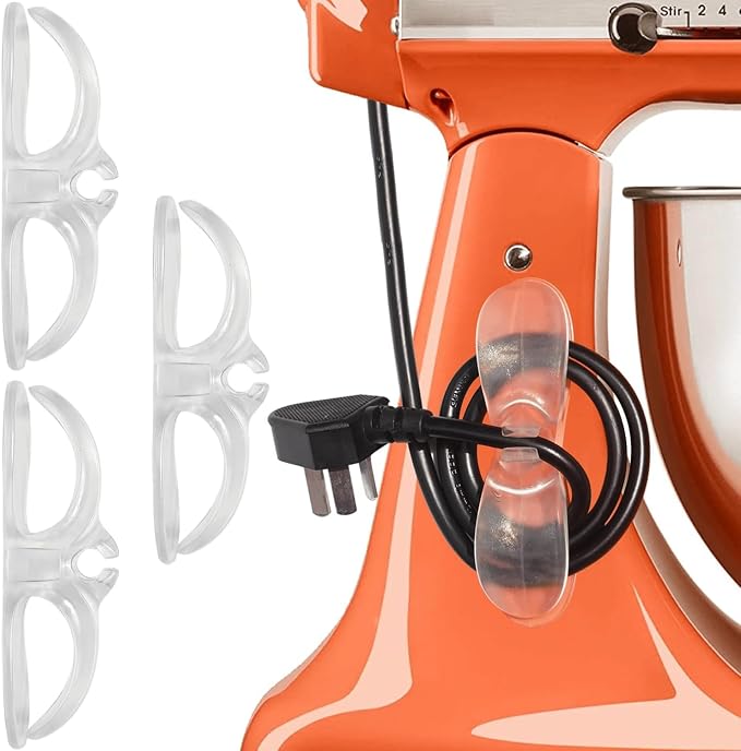 Cord Organizer Kitchen Appliances, Clear Holder for Stand Mixer, 3PCS Self Adhesive Stick On Cable Wrap Keeper Hook, Electric Wire Hider, Silicone Compatible Accessories with KitchenAid