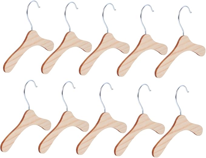 Hemobllo 10pcs Pet Costume Rack Wooden Dog Clothes Hangers Small Portable Clothing Organizer for Cats and Dogs Easy to Install and Store Silver and Wood Color