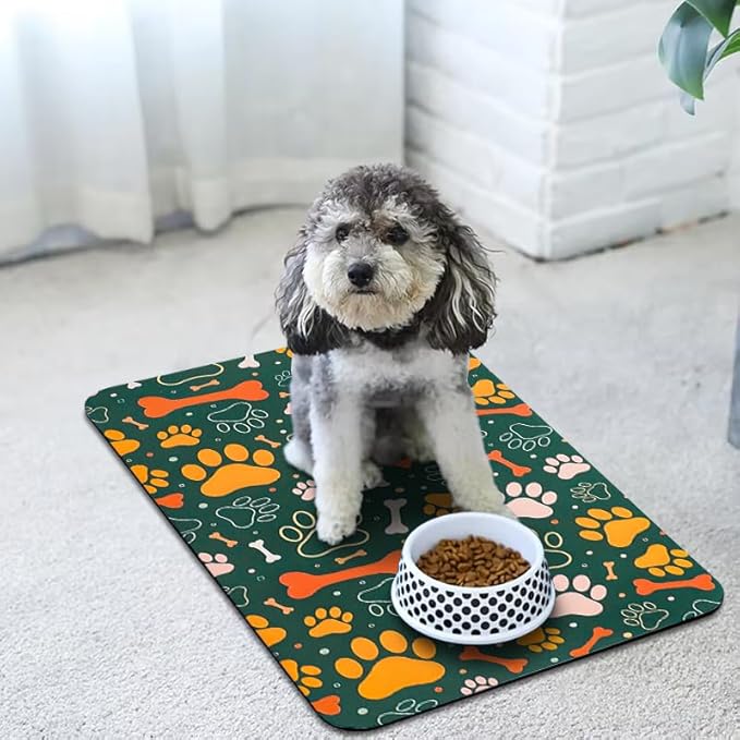 Dog Food Mats for Floors Waterproof, Dog Cat Water Bowl Mats Pet Feeding Absorbent Mat Dog Cat Pet Placemats for Food and Water Bone 24 * 32 inch