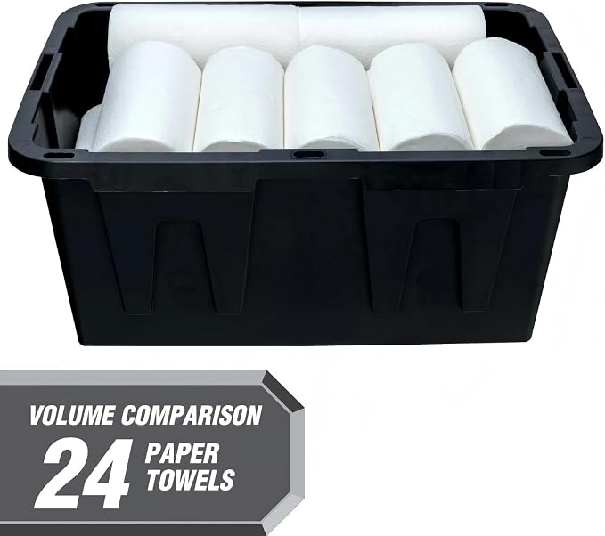 27 Gallon Heavy Duty Storage Bin with Snap Lid, Black and Red | Garage Organizer, Heavy Duty, Snap Lid, Container
