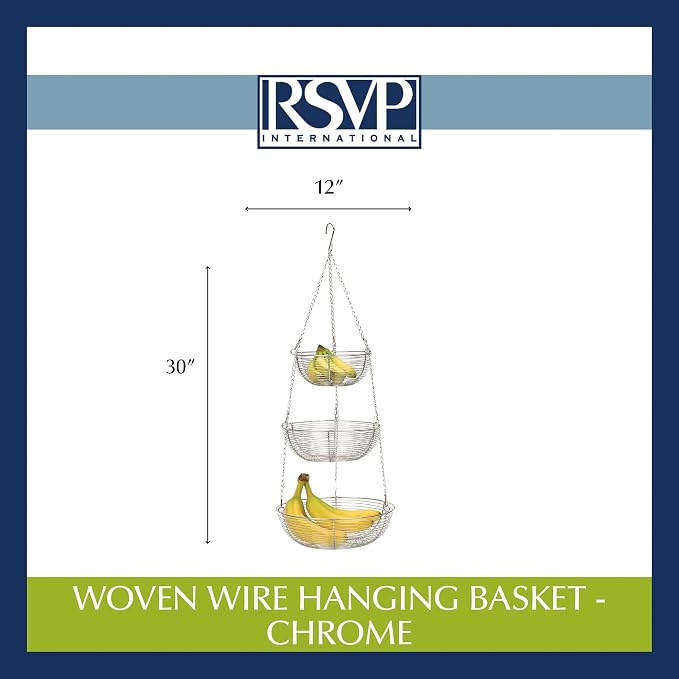 Woven Wire Hanging Basket - Chrome, 3 Tier