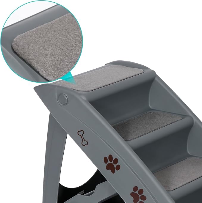 Foldable Pet Stairs with Non-Slip Surface, Portable Dog Steps Ramp for High Beds, Couches, Cars and SUVs, Support Up to 150lbs, Waterproof, Grey