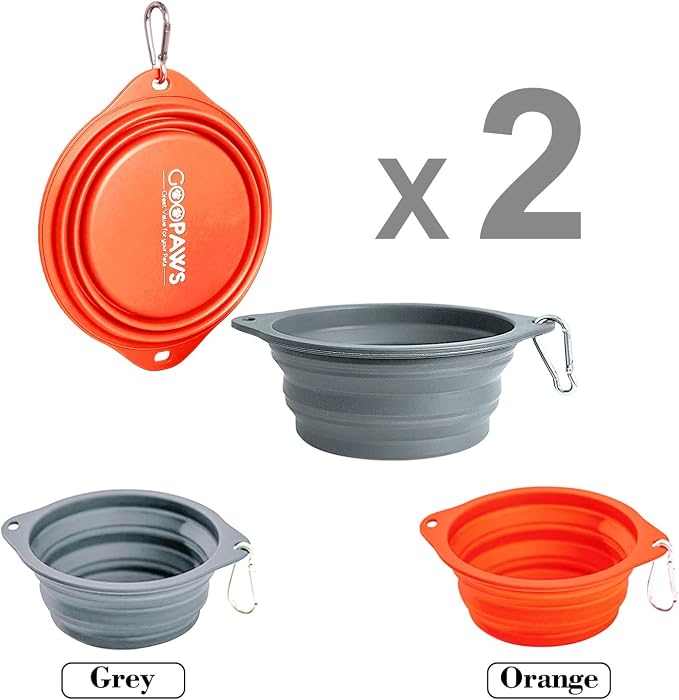 2 Pack Silicone No Spill Collapsible Travel Dog Feeding Bowls | Food-Grade Silicone, BPA Free, Travel Pet Bowls, with Carabiner Clip for Hiking, Durable & Quality, Dishwasher Safe
