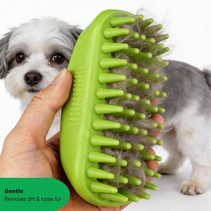 Rubber Curry Brush for Short Haired Dogs, Soft Curry Comb with Long Pins, Silicone Pet Brush, Use Wet as Bath Scrubber or Dry for Grooming Loose Hair