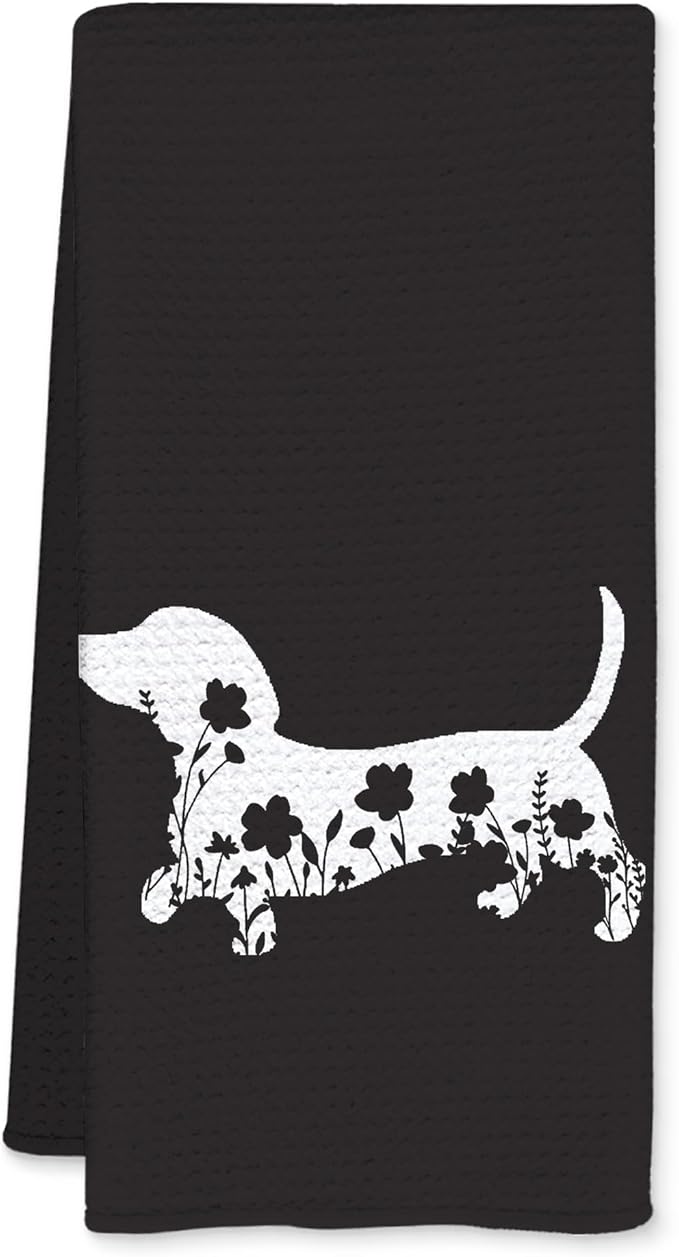 Dachshund Kitchen Towels, Floral Weiner Dog Dish Towels for Kitchen Drying, Weiner Dog Gifts Hand Towels for Bathroom, Dachshund Gifts for Dachshunds Lovers, 16x24 Inch