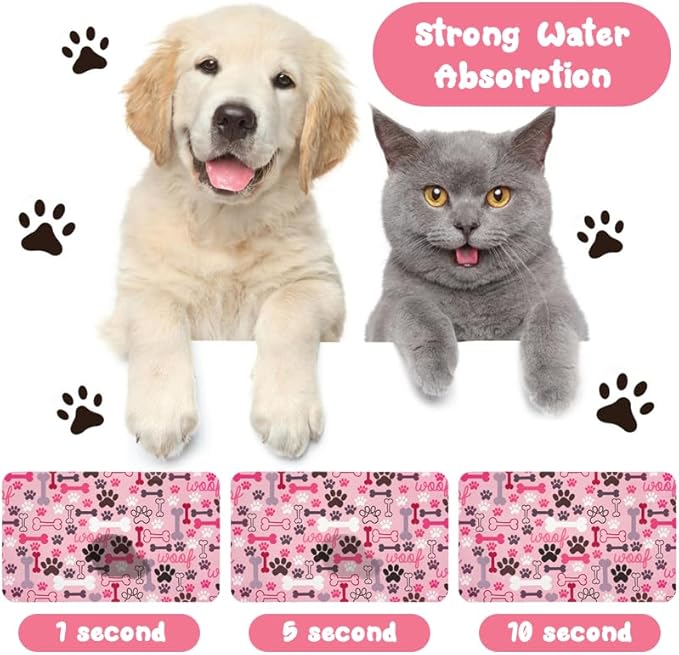 Dog Food Mats for Floors Waterproof, Pet Water Bowl Mats Pet Feeding Absorbent Placemats Pink 24 * 32 inch
