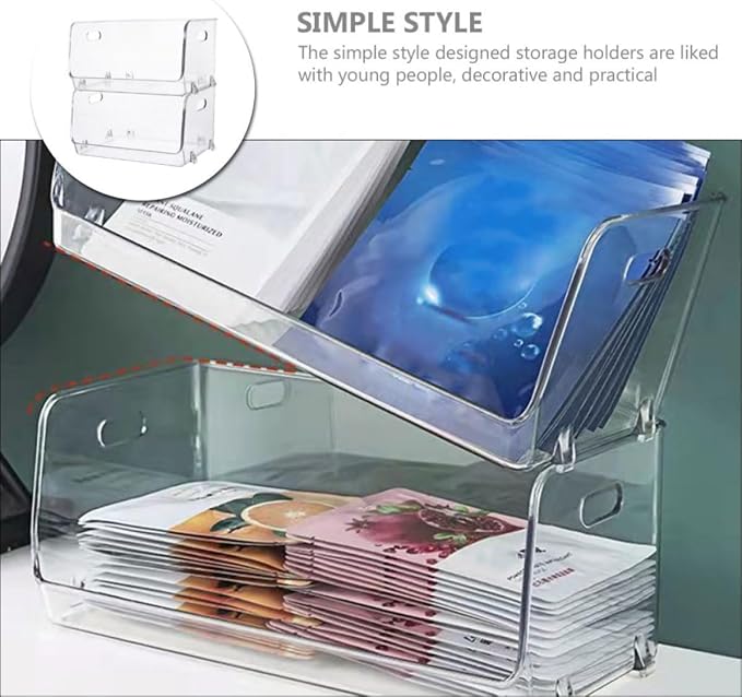 2pcs Figurine Holder Storage Box with Hollow Handles, Stackable Pet Desktop Storage Rack for Tabletop Organization and Wear Resistance