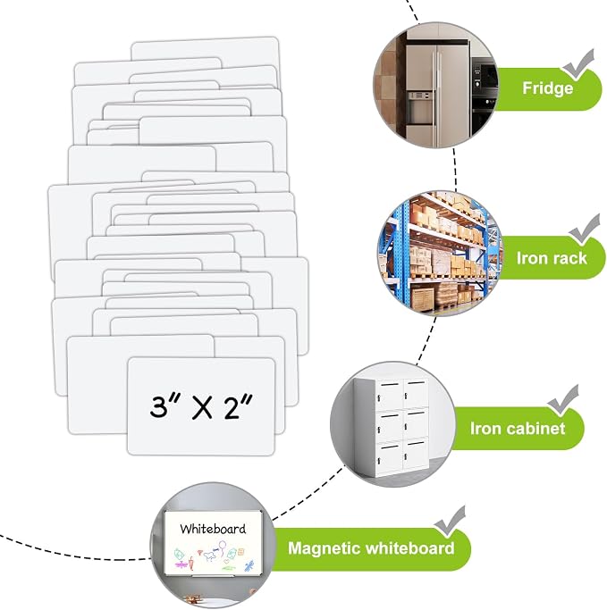 Dry Erase Magnetic Labels 3x2 Inch 40 Pieces, Reusable Magnetic Dry Erase Labels for Whiteboards, Locker, School, Classroom, Office, Home
