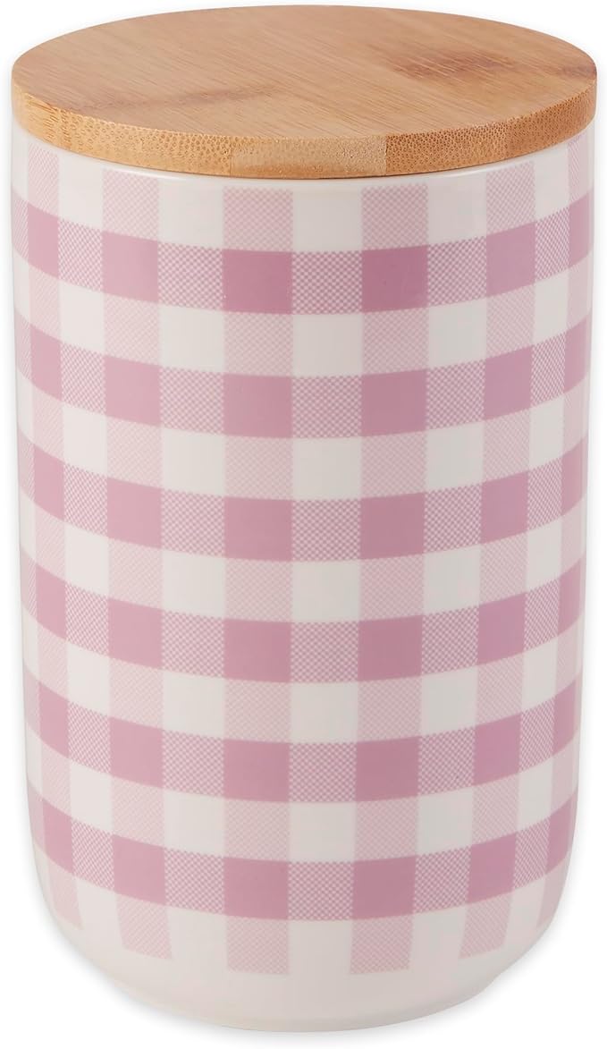 Bone Dry Ceramic Pet Treat Canister, Dishwasher Safe, 4x6.5 Pansy Petite Check