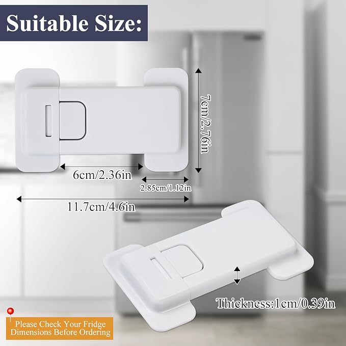 French Fridge Locks for Kids, 1 Pack Baby Safety Refrigerator Lock, Pet/Child Proof Freezer Latch, Cabinet Cupboard Lock with 3M Adhesive, Tool-Free, Drill-Free Install (Pearl White)