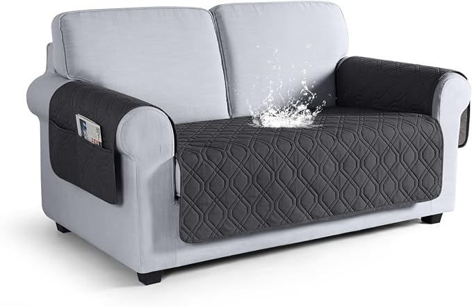 VANSOFY Waterproof Loveseat Couch Cover for Pets, Charcoal Gray, 47.2" | Non-Slip, Washable, Utility Pockets, Pet Friendly, Furniture Protector Slipcover for 2 Cushion Couch