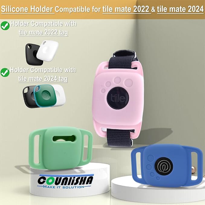Silicone Case for Tile Mate 2024,Mate 2022 for Dog Collar, Protective Cover Sleeve for tilemate Finder for cat pet Necklace Dropper, Secure tag Holder for Bag (Black,Green,Pink,Blue,4Pack) | silm protective cover sleeve for tilemate finder for cat belt...