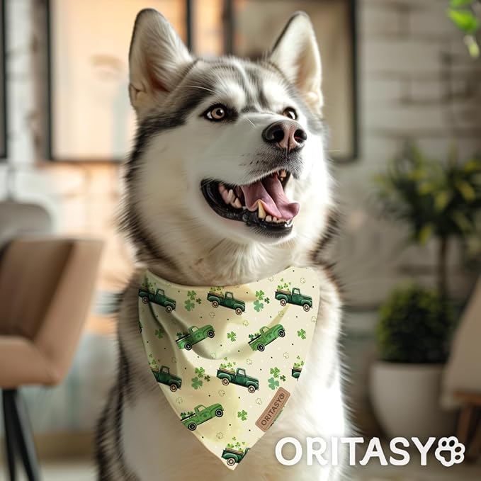 St. Patrick's Day Dog Bandanas, 2-Pack Triangle Reversible Gnomes Pet Scarves, Premium Fabric, Bandana for All Boys Girls Dogs (L, Style 2)