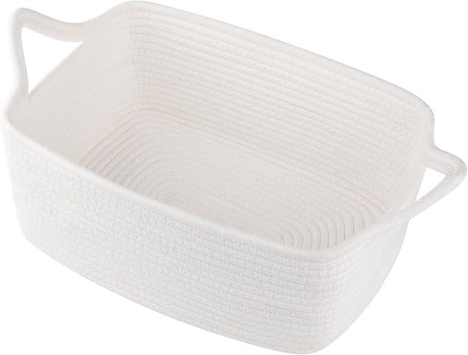OIAHOMY Cotton Rope Gift Basket Empty with Bags & Ribbons, Woven Baby Shower Basket for Nursery & Pet Toys, Ideal Personalized Gift for Holidays, Birthdays & Decor, White