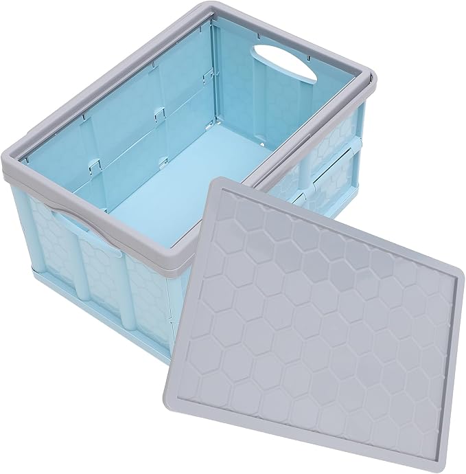 Collapsible Storage Bins with Lids, Folding Plastic Stackable Utility Crates 30L, Plastic Tote Storage Box Container Stackable Folding Utility Crates for Clothes Books Snack Shoe and Grocery Storage