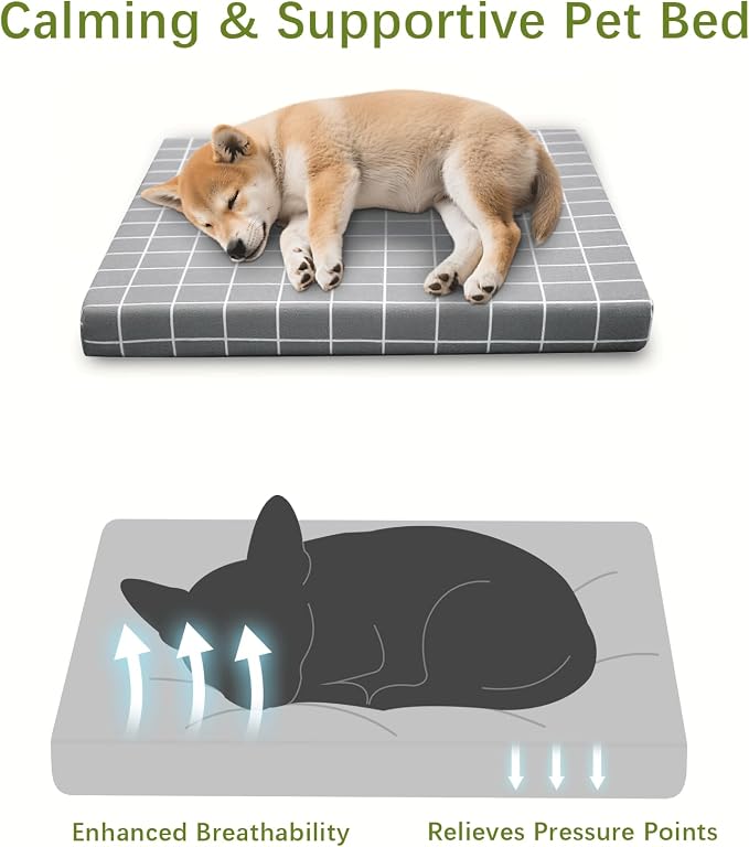 17 in Dog Bed Mat, Foam-Filled Crate Mat with Removable Cover | Breathable pet pad with removable cover for crate training, couch lounging, and travel; comfortable foam-filled design