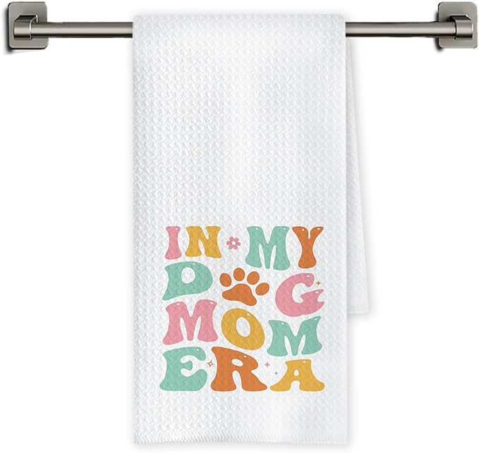 Chicimln Dog Mom Gifts Kitchen Towels, Gifts for Dogs Lovers Decorative Hand Towels for Bathroom, Groovy in My Dog Mom Era Dish Tea Towel Drying Cloth for Kitchen Decor, 16x24 Inch