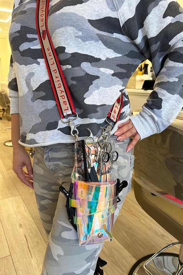 Iridescent Crossbody Scissor Caddy for Pet Groomers & Hairstylists - Sparkling Tool Holster for Shears, Combs & Clips - Adjustable Signature Strap, Professional Salon Gear