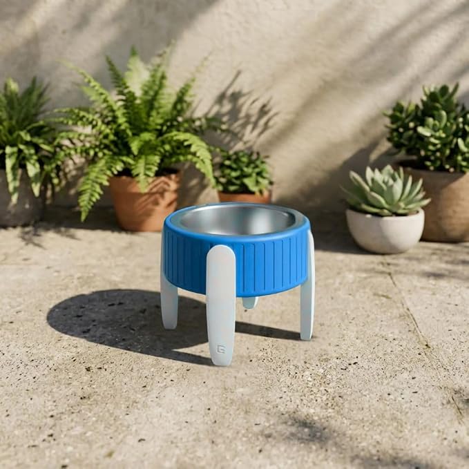Pet Station Elevated Dog Bowl Stand for 6.8 in. Bowls - 3D Printed Dog Feeder - Adjustable Height Legs and Magnetic Fridge Mount Feeding Station - Made in USA (White, Bowl + Large Legs)