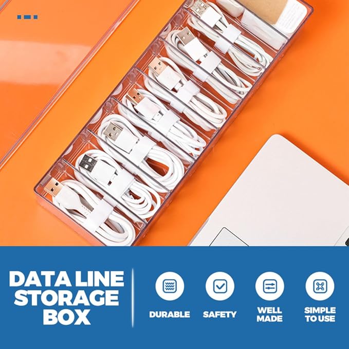 Cable Management Box with Lid and 8 Slots, Pet Material Charger Organizer for Cable Storage and Cord Management, for Home and Office Electronics Accessories