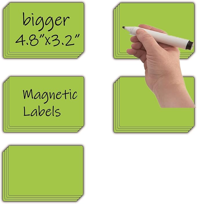 STTMGN Dry Erase Big Magnetic Labels (4.8x3.2,Pack of 20),Large Write On Magnets Name Plates Sticker,Waterproof/Reusable for Refrigerator&Lockers&Whiteboard&Cabinet(Green)