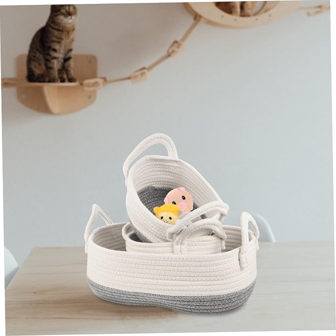 Cabilock 3pcs Woven Storage Basket for Pet Toys Rope Dog Toy Organizer for Home and Boys and Girls Organization