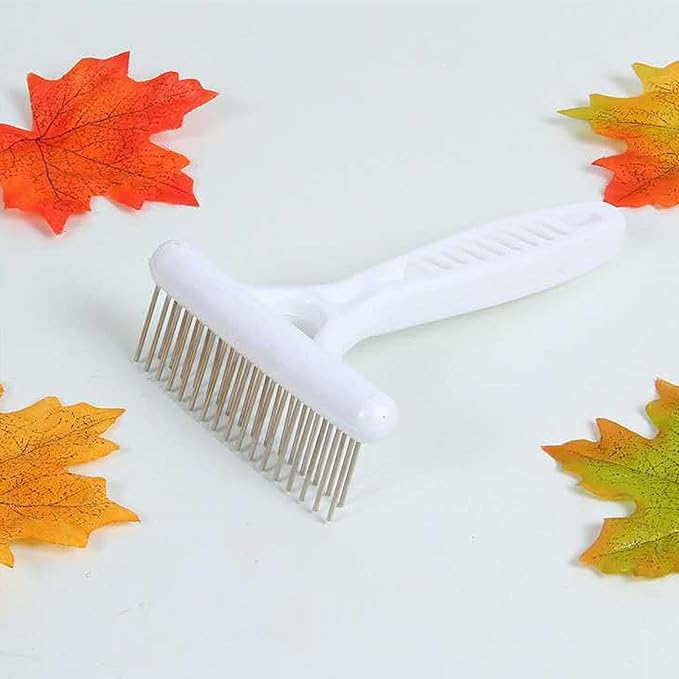 Cyrank Pet Double Row Rake, Dog Deshedding Dematting Brush Comb Undercoat Rake for Short or Long Hair Pets Gentle Grooming Tool for Thick Coats Golden Retriever Husky Sheepdog Beagle