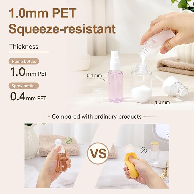 5 PCS Clear Refillable Travel Bottles, Travel Toiletry Bag | TSA Accepted Travel Size Containers, 1.0mm PET Pump Bottles for Toiletries, Organizer Bag, Toiletry Pouch (4x1.7oz+1x1oz)