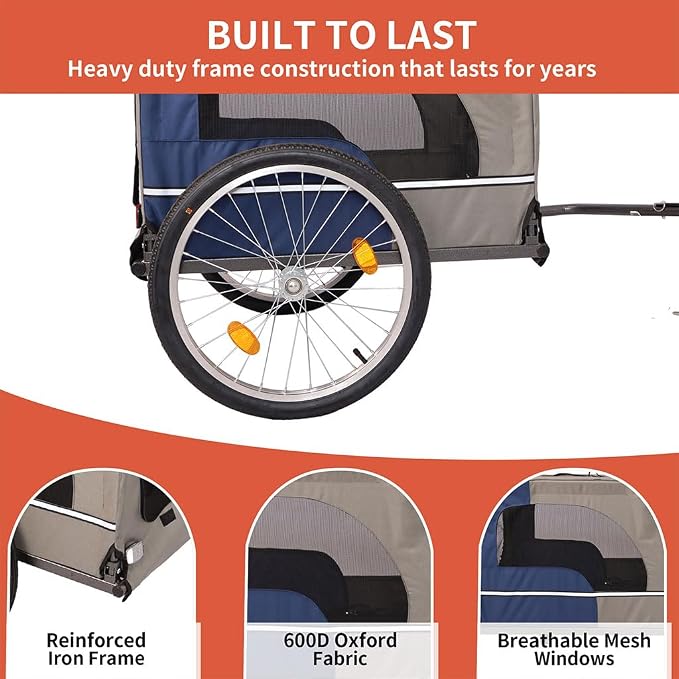 Dog Bike Trailer for Medium & Large Dogs, 88 Lbs Pet Bicycle Carrier with 20" Air-Filled Wheels, Suspension, Universal Hitch, Mesh Windows, Safety Flag, Reflectors, Foldable Steel Frame
