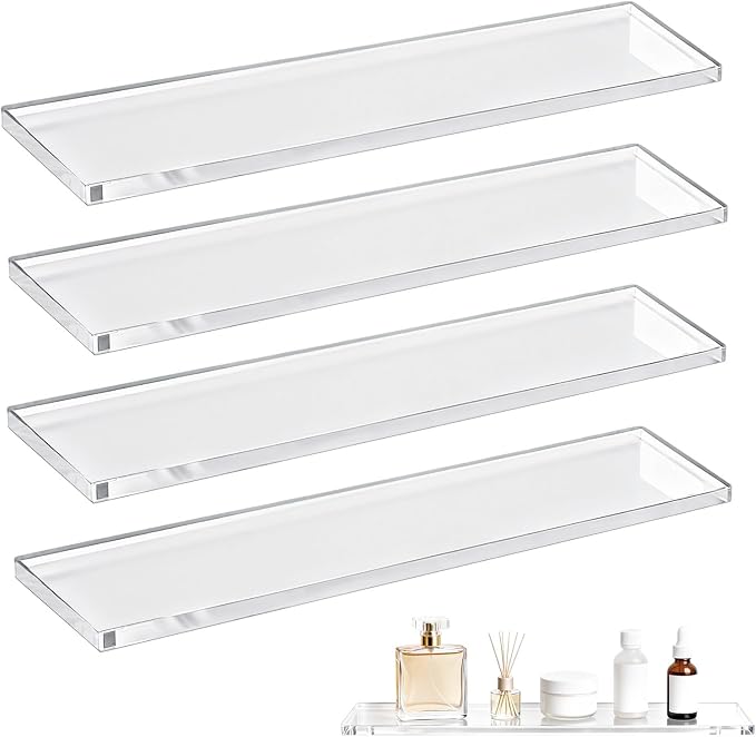 LILXIU 4 PCS 13 Inch Medicine Cabinet Shelves Acrylic Medicine Cabinet Shelf Replacement for Living Room Bathroom Kitchen Wall Mounted and Hanging Cabinets