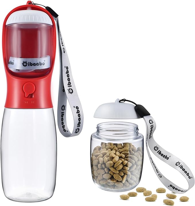 Cibaabo Dog Water Bottle Portable with Food Container & Filter for Travel | Feeding & Hydration | Travel Water Bowl | Portable Pet Dispenser | Dog Gifts | Puppy Essentials | for Hiking Camping Beach