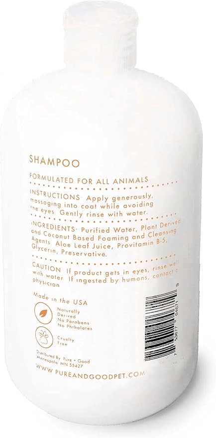 Pure + Good - Shampoo and Conditioner Set, Formulated for All Pets, Gentle and Cleansing, Made in The USA, Cruelty Free, 16 fl oz (Scent Free)