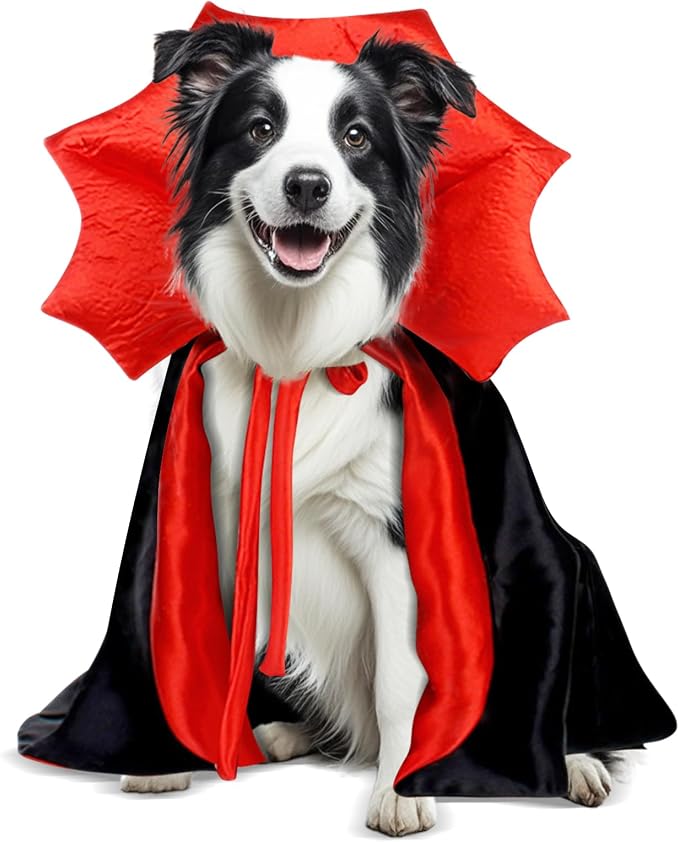 Dog Halloween Costumes for Medium Dogs,Medium Dog Halloween Costumes for Amierica Bulldog Border Collie, Medium Dog Vampire Cape M Red Black (Vampire, Large)