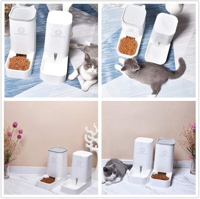 chenming Gravity Pet Feeder and Water Dispensers.Dogs Gravity Feeder Dispenser Cats Water Dispenser No Spill Big Capacity Pet Bowl for Cats & Small, Medium, Large Dogs, White