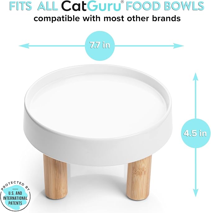 CatGuru Food Table for Cat Bowls, Elevated Feeding Station for Cat Food Bowl, Raised Stand for Food and Water Bowls, Pet Feeder for Indoor Cats, Stress Free Stand for Pet Dishes (Marshmallow, High)