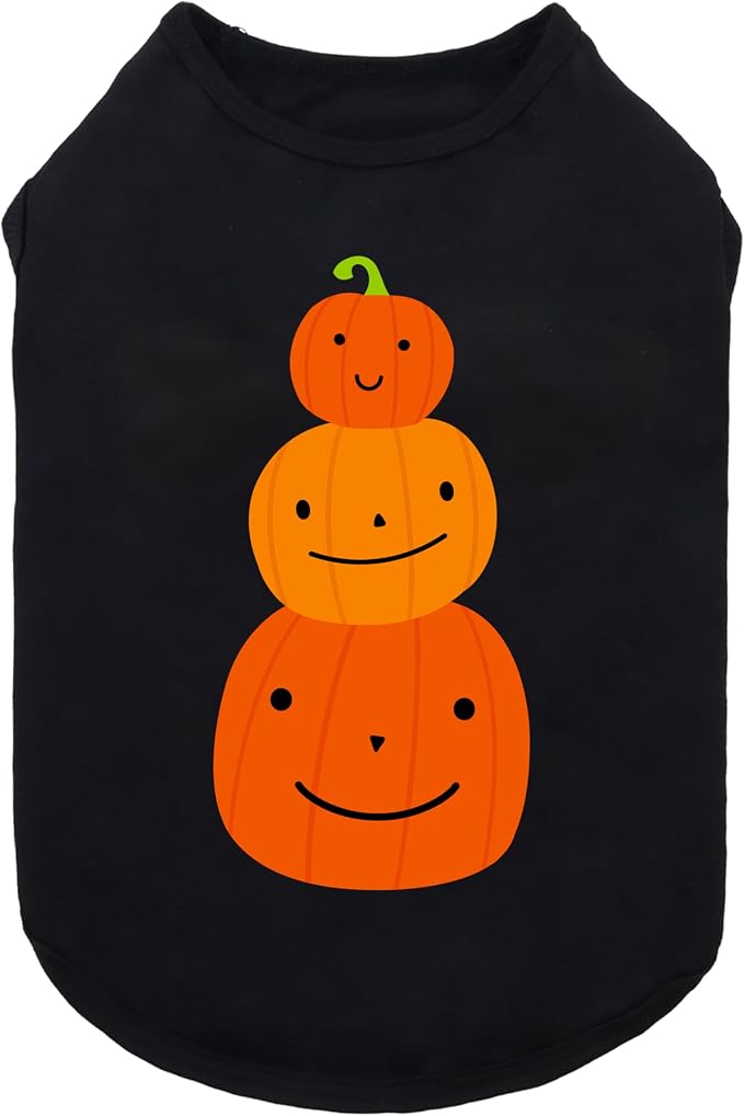 Fitwarm Thanksgiving Triple Pumpkins Dog Shirt, Fall Dog Clothes for Small Dogs Boy Girl, Funny Doggy Tshirt, Pet Outfit, Black, Orange, Large