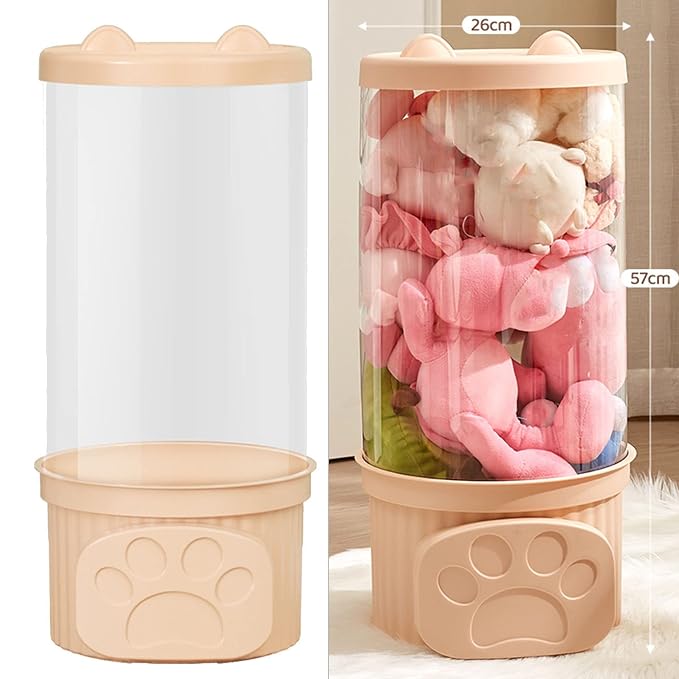 HEEPDD Toy Storage Container, Plush Toy Display Bucket, Large Storage Capacity, Ideal for Home Organization and Kids Container, PET Material, Transparent Household Daily (Roseate)