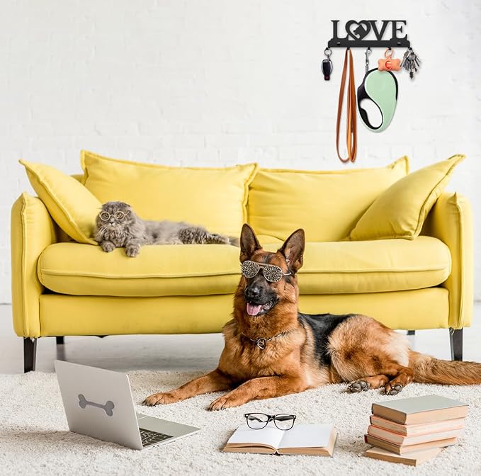 Dog Leash Holder Wall, Dog Leash Hanger Pet Leash Hook Home Sweet Home Design - Unique Metal Key Holder for Wall - Decorative Dog Leash Organizer for Wall, Dog Lovers Gift Idea