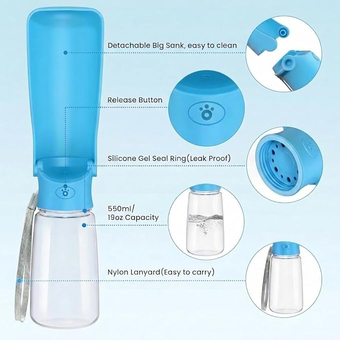 Portable Dog Water Bottle for Walking – 19oz / 12oz Foldable Pet Water Dispenser for Puppies, Medium & Large Dogs – Leak Proof Travel Water Bowl for Small Animals Dog Accessories(19OZ Indigo)