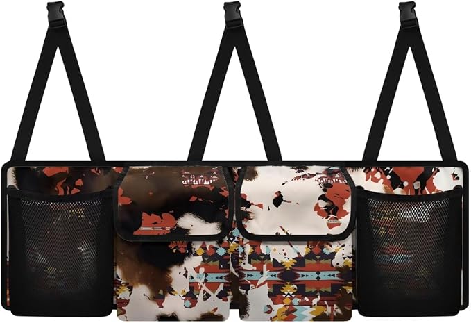 Car Organizers Storage Bag - Brown Cow Print Car Accessories Eco-Friendly Hanging Trunk Organizer, Back Seat Storage Bag
