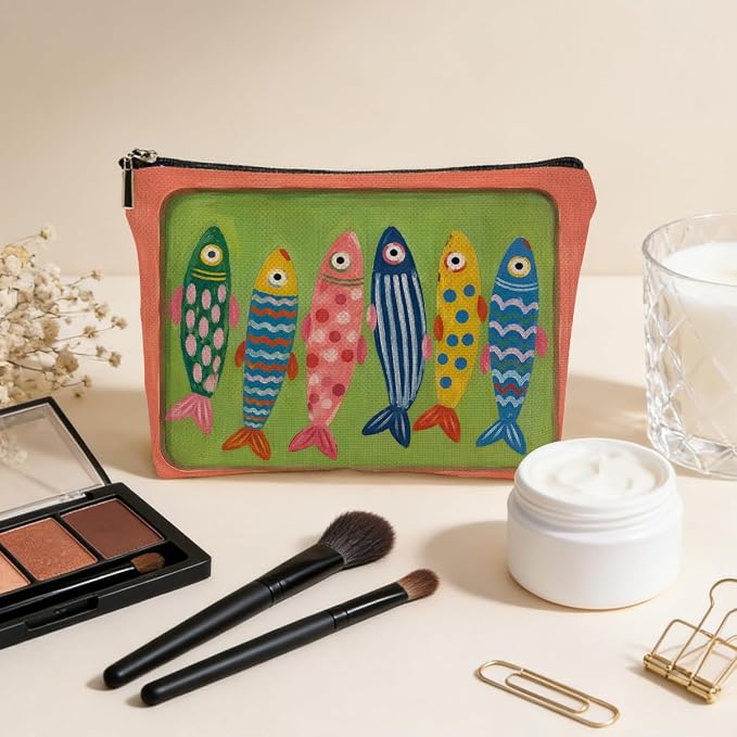 JIUWEIHU Cute Sardines Gifts Makeup Bag Canned Sardines Cosmetic Bag | Ocean Beach Travel Toiletry Bags Fish Makeup Pouch Christmas Birthday Gifts for Women Mom Girls Sisters Friends Sardine Lover