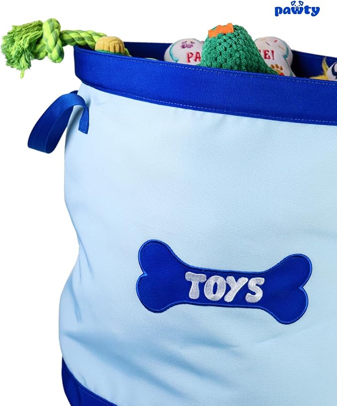 Pawty Reversible Dog Toy Basket – 35L Large Collapsible Fabric Storage Bin with Dog Toys Text – Foldable Pet Toy Box & Organizer for Blankets, Leashes, Living Room – 13.8" x 15.75" (Holds 20+ Toys)