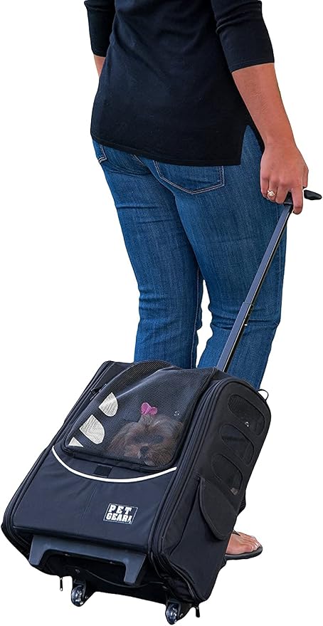 Pet Gear I-GO2 Roller Backpack, Travel Carrier, Car Seat for Cats/Dogs, Mesh Ventilation, Included Tether, Telescoping Handle, Storage Pouch, 2 Models, Available 12 Colors