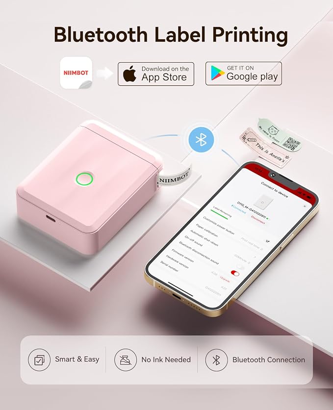 NIIMBOT D110 Upgrade Mini Label Maker, Bluetooth Thermal Printer for Daily | Portable Label Maker Machine with Tape, Creative Templates for School Supplies, Kitchen, Pantry, Storage, Files and Business