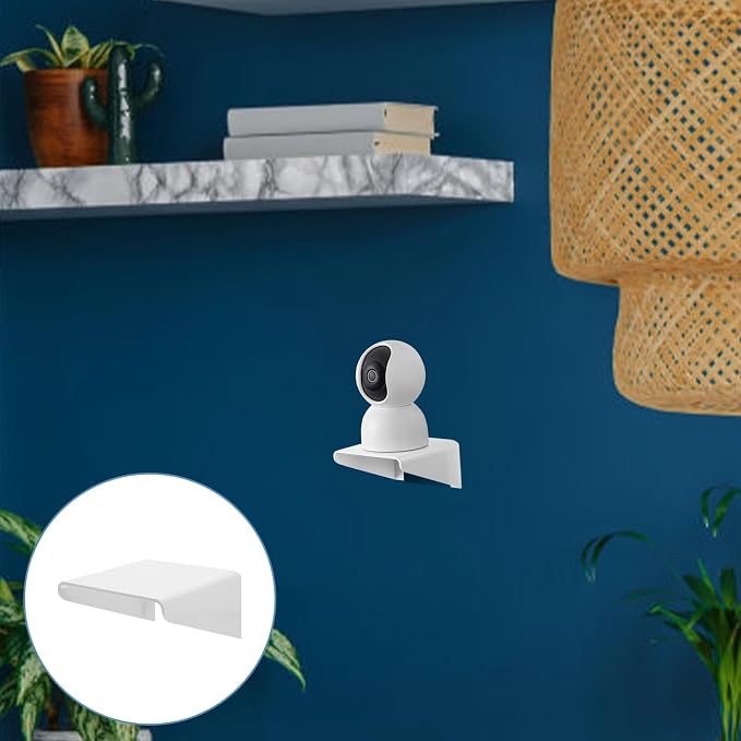 UKCOCO Camera and Router Wall Shelf Floating Bracket 2pcs White Plastic Adhesive Wall-Mounted Organizer for Monitor Holder Indoor Use