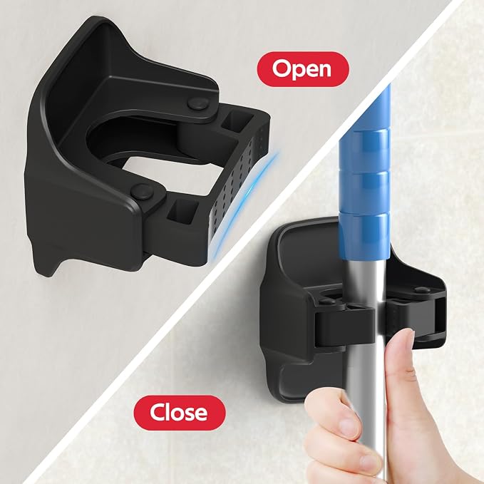reliahom Broom Holder Wall Mount Mop Grippers organizer wall hanging, 5Pack | No Drilling Self Adhesive Easy install Anti-Slip Mop Broom Hanger Storage Rack for Kitchen,Laundry Room,Garden,Garage