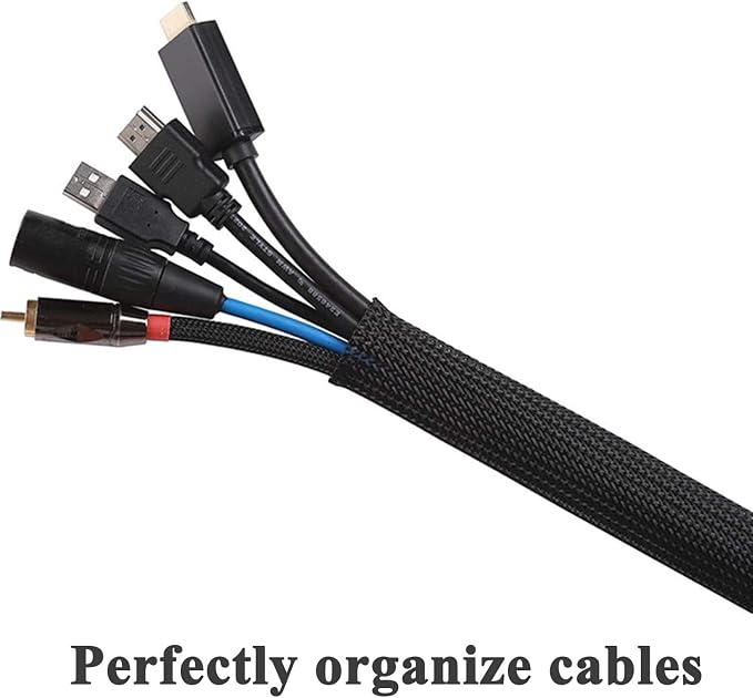 25ft - 3/8 Inch Cable Management Sleeve Protector,Wire Loom PET Expandable Wire Sleeving for Office TV Computer Home Theater Engine Bay Cord Organizer,Protect Cables from Pet Cat Dog Chewing,Black